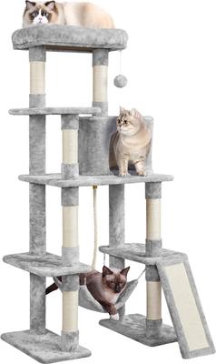 Show full view: Yaheetech 63-in Cat Tree Cat Tower with Scratching Posts, Light Gray slide 3 of 7