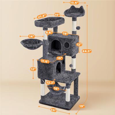Show full view: Yaheetech 64.5-in Multi-Level Cat Tree with 2 Condos, Dark Gray slide 4 of 7