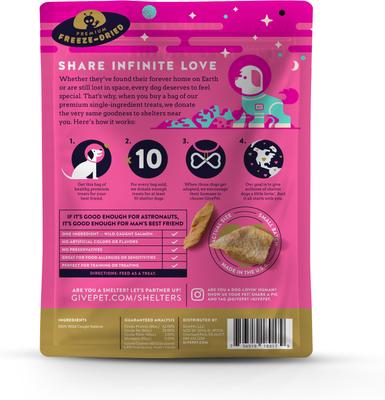 Show full view: GivePet Astromutt Salmon High Protein Freeze-Dried Dog Treats, 3-oz bag slide 3 of 3