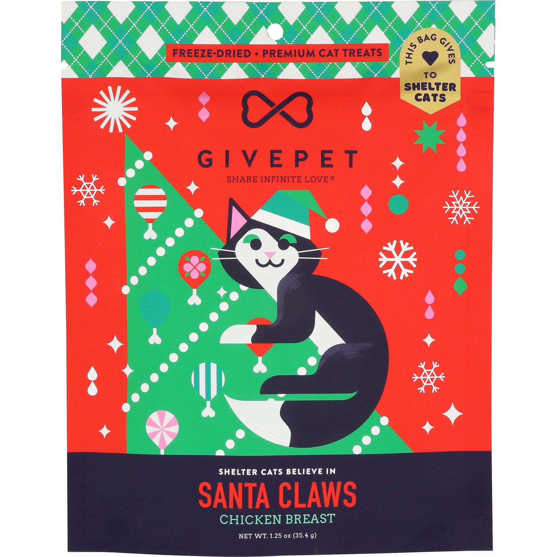 GivePet Santa Claws High Protein Chicken Freeze-Dried Cat Treats, 1.25-oz bag