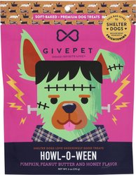 GivePet Howl-O-Ween Pumpkin, Peanut Butter & Honey Flavored Human Grade Soft & Chewy Dog Treats, 6-oz bag