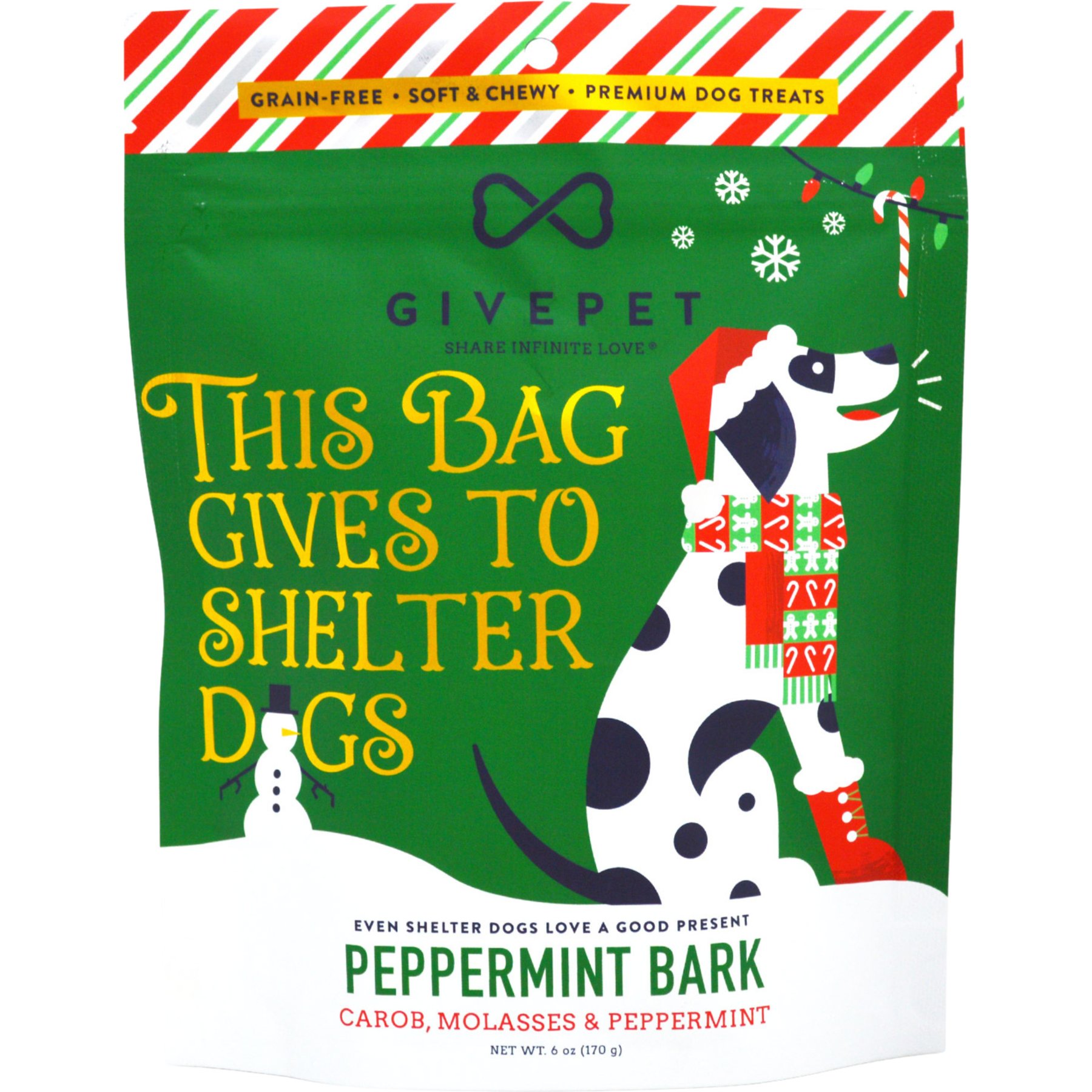 GivePet Peppermint Bark Carob & Molasses Grain-Free Soft & Chewy Dog Treats, 6-oz bag