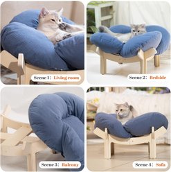 Kylinsure Indoor Raised Wooden Sofa Elevated Small Dog & Cat Couch Bed with Cushion Fluff, Medium, Light Blue slide 2 of 9