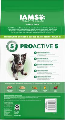 Show full view: Iams Proactive Health Adult Minichunks Chicken & Whole Grain Recipe Dry Dog Food, 5-lb bag slide 3 of 10