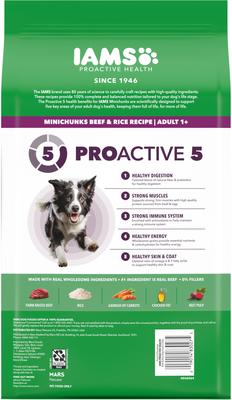 Show full view: Iams Proactive Health Adult Minichunks Beef & Rice Recipe Dry Dog Food, 5-lb bag slide 3 of 10