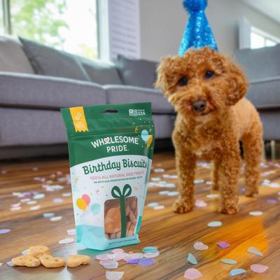 Show full view: Wholesome Pride Pet Treats Birthday Heart-Shaped Snacks Peanut Butter Biscuits Crunchy Dog Treats, 8-oz bag slide 6 of 7