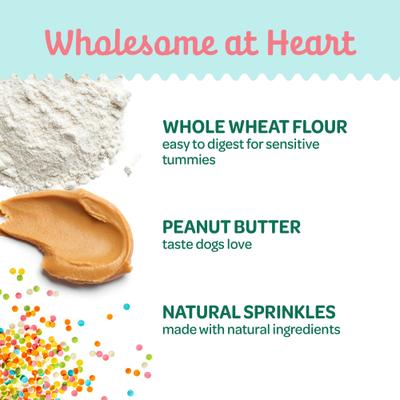 Show full view: Wholesome Pride Pet Treats Birthday Heart-Shaped Snacks Peanut Butter Biscuits Crunchy Dog Treats, 8-oz bag slide 4 of 7