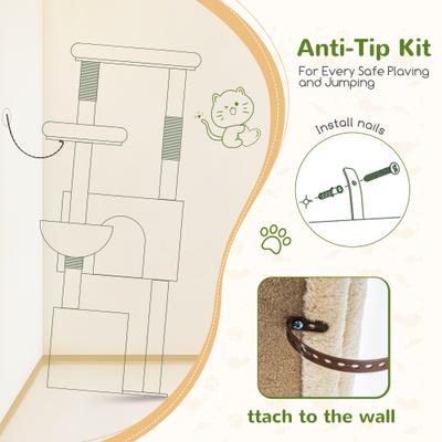 Show full view: Globlazer 55-in Tall Plush Multi-Level Cat Tree Tower, Beige slide 5 of 7