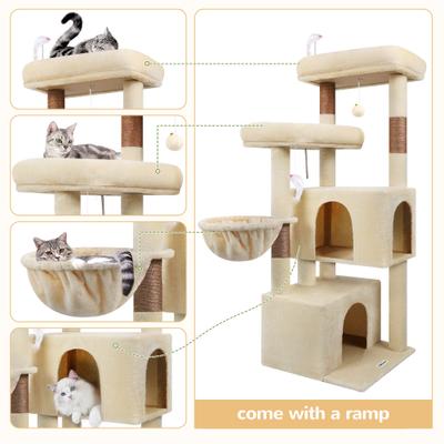 Show full view: Globlazer 55-in Tall Plush Multi-Level Cat Tree Tower, Beige slide 3 of 7