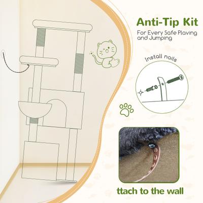 Show full view: Globlazer 55-in Tall Plush Multi-Level Cat Tree Tower, Dark Gray slide 5 of 7