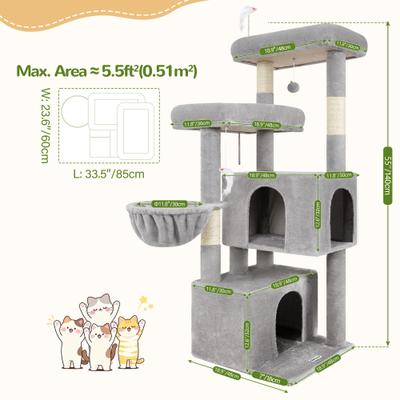 Show full view: Globlazer 55-in Tall Plush Multi-Level Cat Tree Tower, Light Gray slide 2 of 7