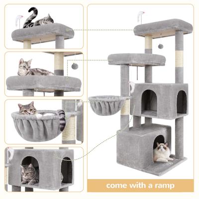 Show full view: Globlazer 55-in Tall Plush Multi-Level Cat Tree Tower, Light Gray slide 3 of 7
