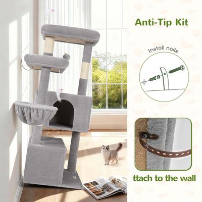 Show full view: Globlazer 55-in Tall Plush Multi-Level Cat Tree Tower, Light Gray slide 5 of 7