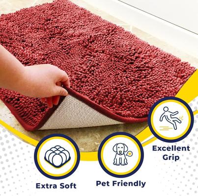 Show full view: Muddy Mat Highly Absorbent Chenille Dog Door Mat, Red, 2 x 3-ft slide 2 of 7