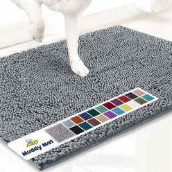 Muddy Mat Highly Absorbent Chenille Dog Door Mat, Grey, 2 x 3-ft