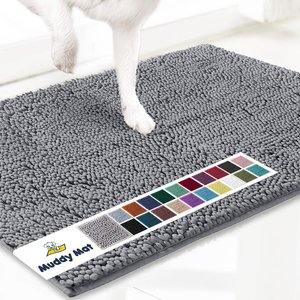 Muddy Mat Highly Absorbent Chenille Dog Door Mat, Grey, 2 x 3-ft