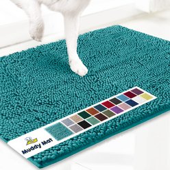 Muddy Mat Highly Absorbent Chenille Dog Door Mat, Teal, 3 x 5-ft