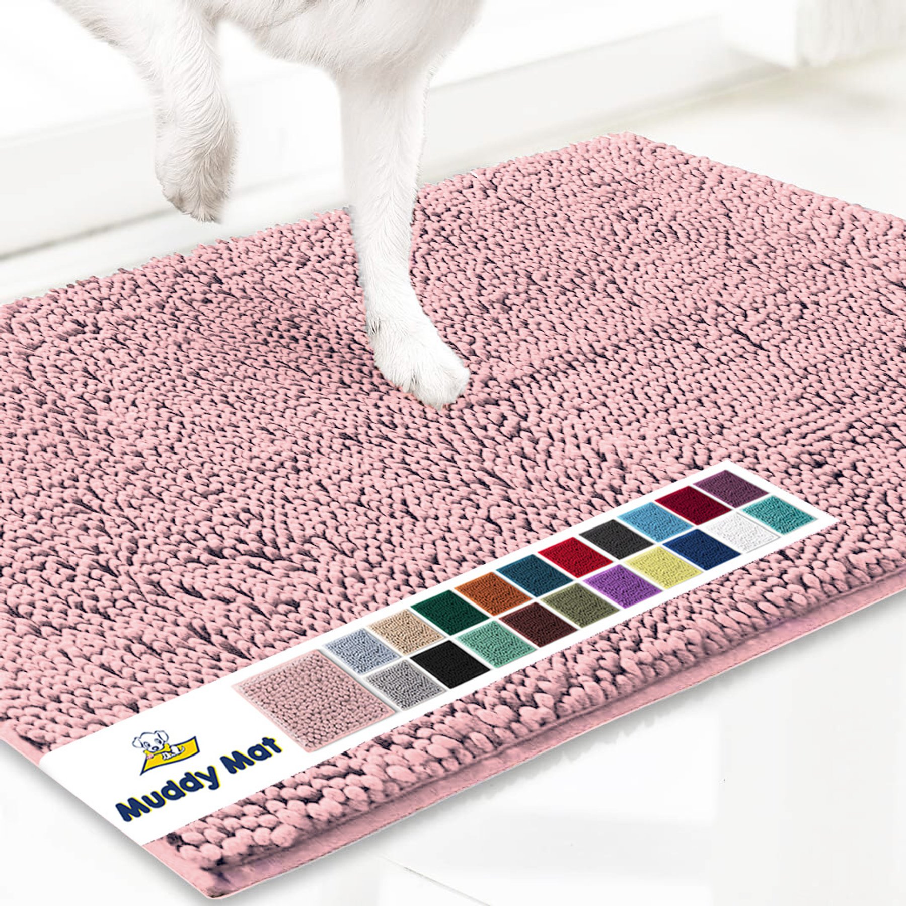 Muddy Mat Highly Absorbent Chenille Dog Door Mat, Light Pink, 3 x 5-ft