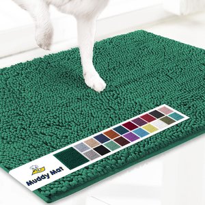 Muddy Mat Highly Absorbent Chenille Dog Door Mat, Dark Green, 2 x 3-ft