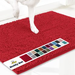 Muddy Mat Highly Absorbent Chenille Dog Door Mat, Red, 3 x 5-ft