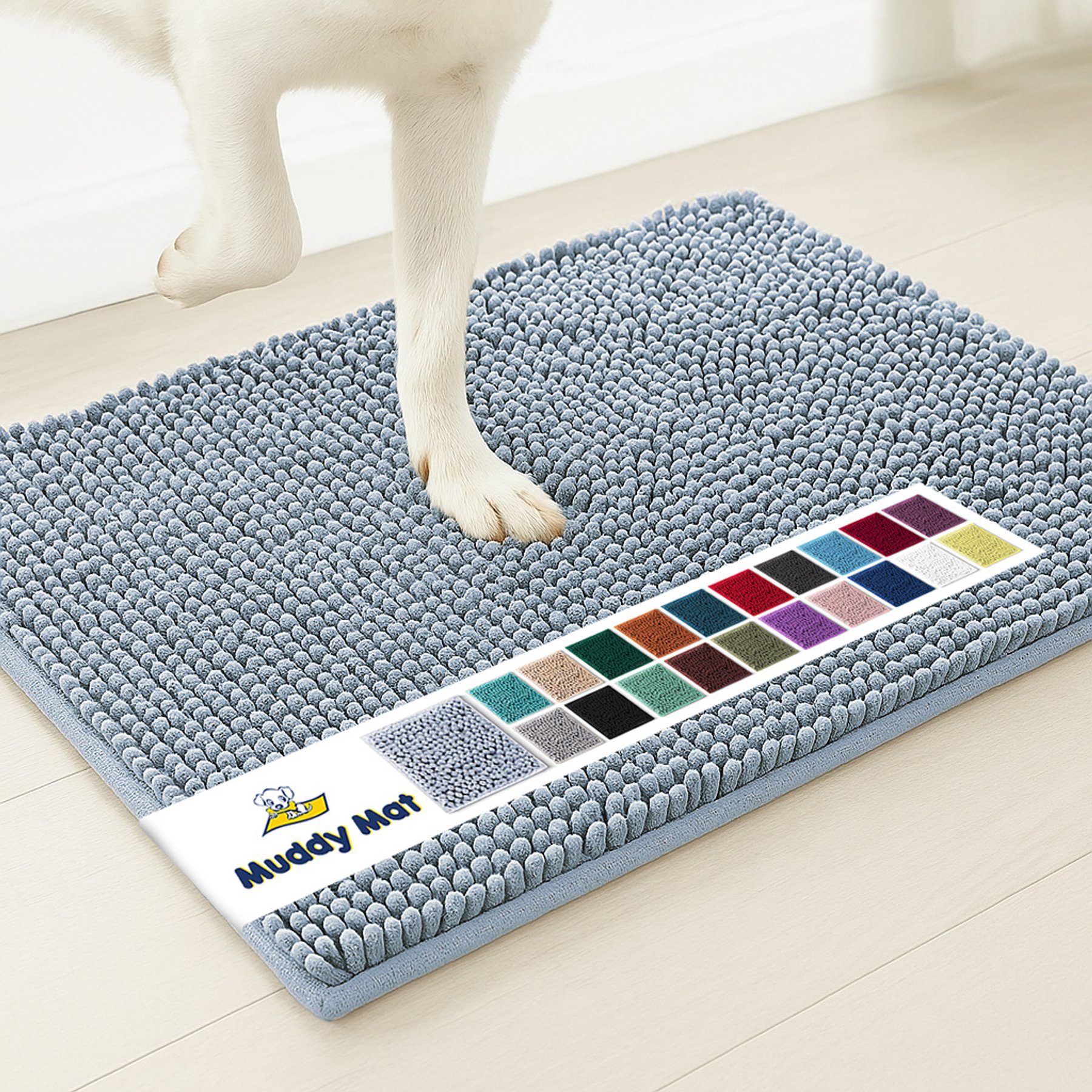 Muddy Mat Highly Absorbent Chenille Dog Door Mat, Baby Blue, 3 x 5-ft