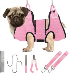 PatiencET Dog Grooming Hammock for Small Dogs Hanging Harness for Nail Trimming & Clipping, Small, Pink