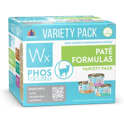 Weruva Weruva Wx Phos Focused Pate Variety Pack Grain-Free Wet Cat Food, 3-oz can, case of 12