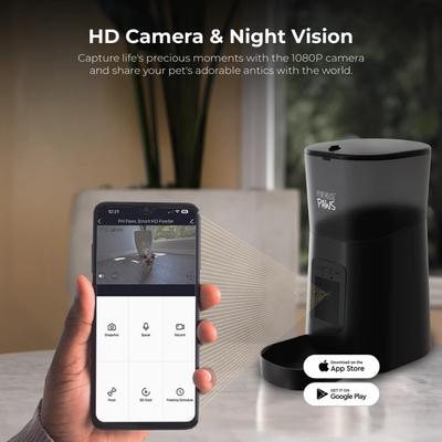 Show full view: Penthouse Paws Smart HD Automatic Dog & Cat Feeder, 6-L, Black slide 4 of 10