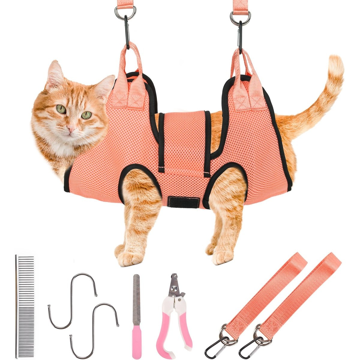 PatiencET Cat Grooming Hammock Pet Hanging Harness for Nail Trimming & Clipping for Cats & Small Dogs, X-Small, Orange