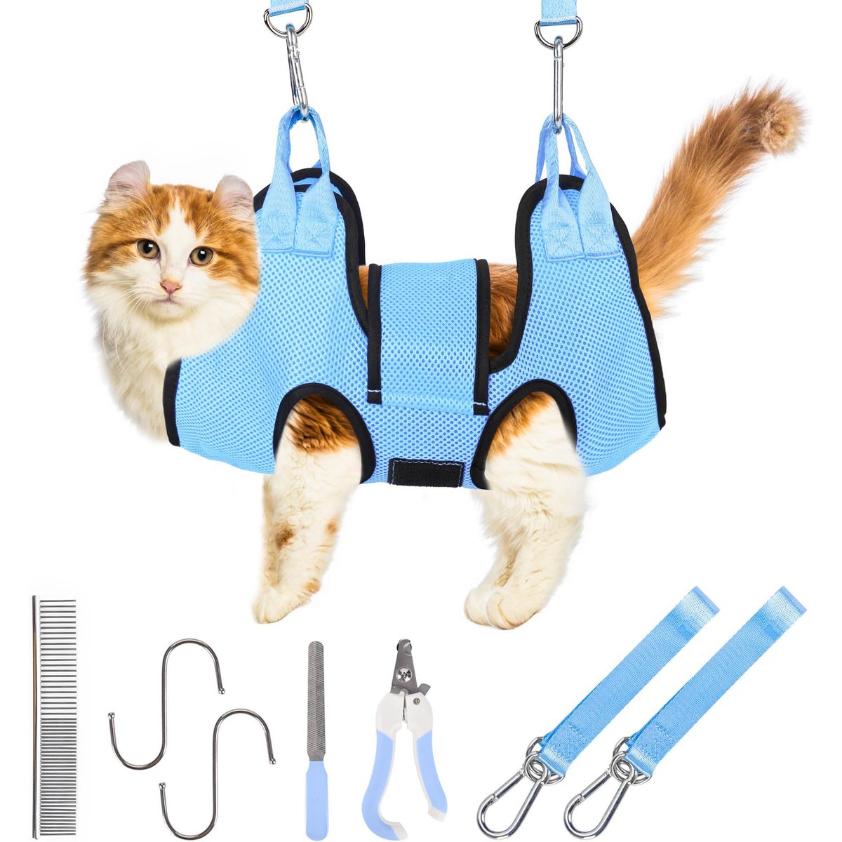 PatiencET Cat Grooming Hammock Pet Hanging Harness for Nail Trimming & Clipping for Cats & Small Dogs, X-Small, Cerulean