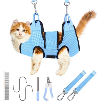 PatiencET PatiencET Cat Grooming Hammock Pet Hanging Harness for Nail Trimming & Clipping for Cats & Small Dogs, X-Small, Cerulean