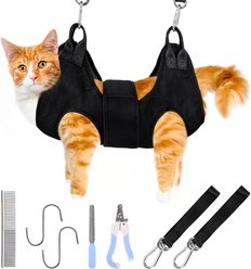 PatiencET Cat Grooming Hammock Pet Hanging Harness for Nail Trimming & Clipping for Cats & Small Dogs, X-Small, Black