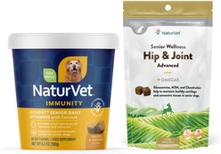 NaturVet Senior Care Hip & Joint Advanced Formula Dog Soft Chews, 120 count + NaturVet VitaPet Senior Daily Vitamins Plus Glucosamine Soft Chews Dog Supplement, 60 count