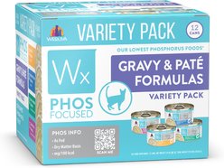 Weruva Wx Phos Focused Pate & Gravy Variety Pack Grain-Free Wet Cat Food, 3-oz can, case of 12