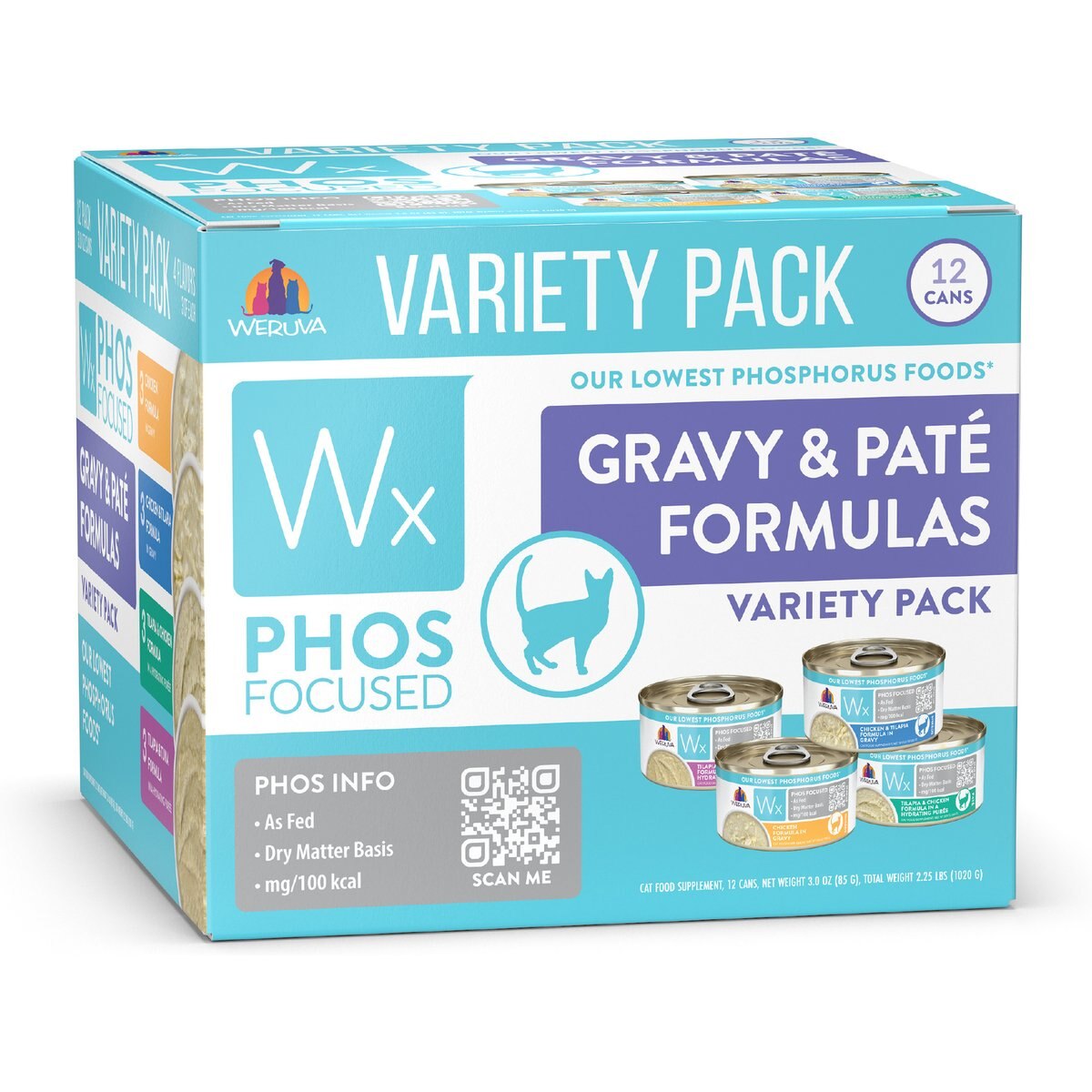 Weruva Wx Phos Focused Pate & Gravy Variety Pack Grain-Free Wet Cat Food, 3-oz can, case of 12