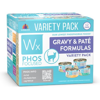 Weruva Weruva Wx Phos Focused Pate & Gravy Variety Pack Grain-Free Wet Cat Food, 3-oz can, case of 12