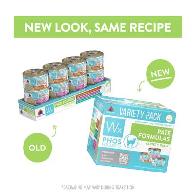 Show full view: Weruva Wx Phos Focused Pate Variety Pack Grain-Free Wet Cat Food, 3-oz can, case of 12 slide 3 of 13