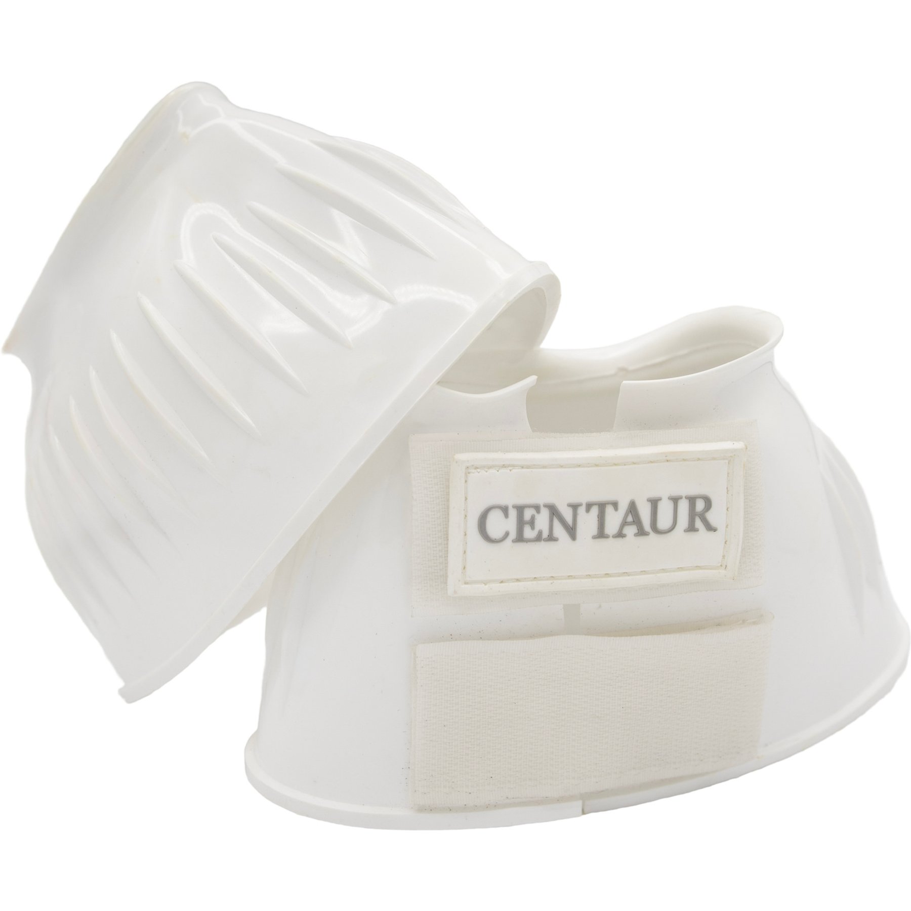 Centaur PVC Ribbed Hook & Loop Horse Bell Boots, White, Large
