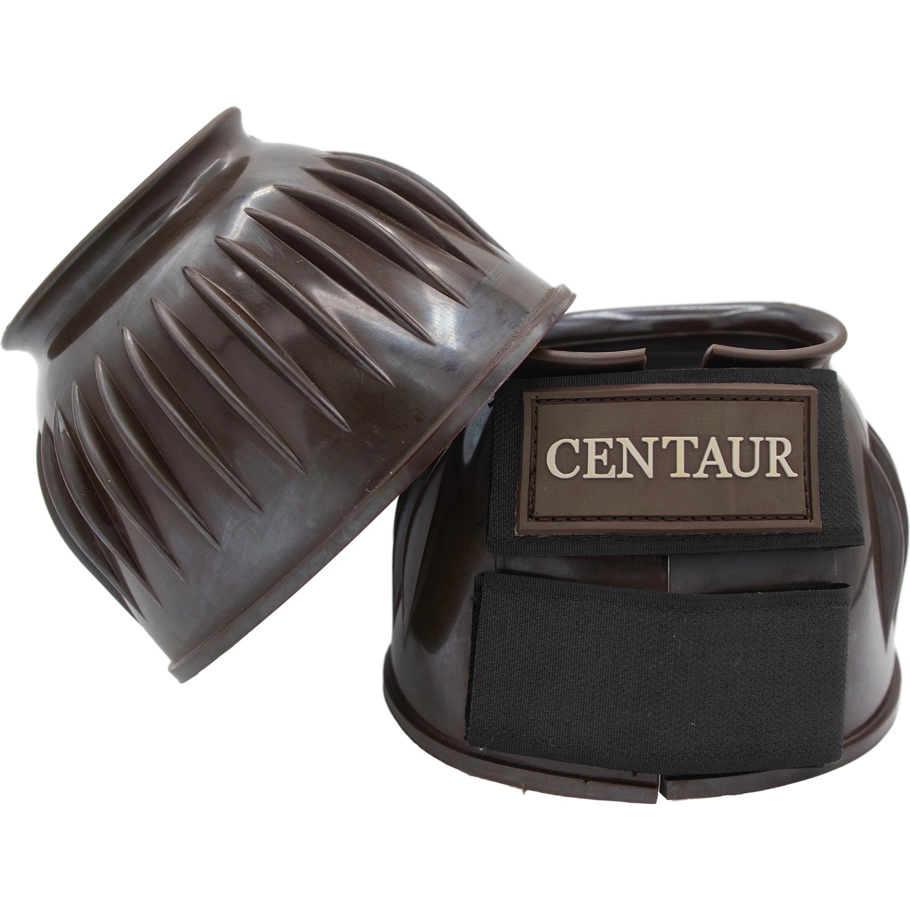 Centaur PVC Ribbed Hook & Loop Horse Bell Boots, Brown, Medium