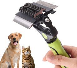PawsPik 3-in-1 Grooming Rake, Deshedder & Comb Combo Dog Brush, Green, Large