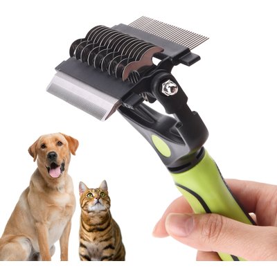 PawsPik PawsPik 3-in-1 Grooming Rake, Deshedder & Comb Combo Dog Brush, Green, Large