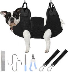 PatiencET Dog Grooming Hammock for Small Dogs Hanging Harness for Nail Trimming & Clipping, Small, Black