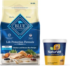 NaturVet VitaPet Senior Plus Glucosamine Soft Chews Multivitamin for Dogs + Blue Buffalo Life Protection Formula Senior Chicken & Brown Rice Recipe Dry Food