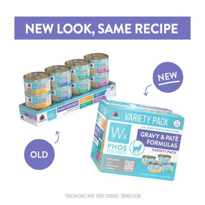 Show full view: Weruva Wx Phos Focused Pate & Gravy Variety Pack Grain-Free Wet Cat Food, 3-oz can, case of 12 slide 3 of 13