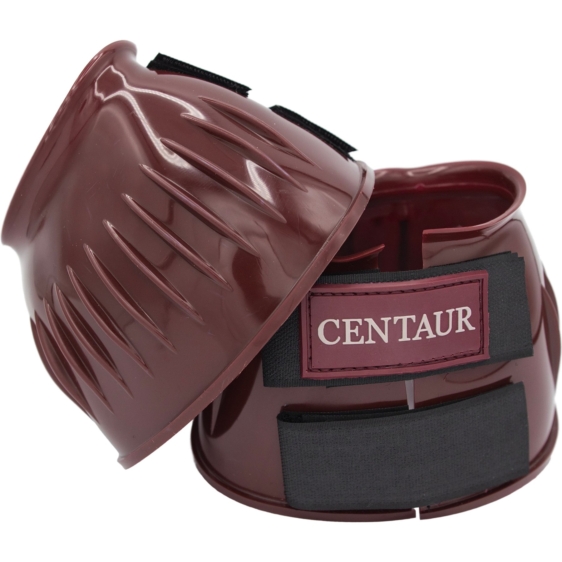 Centaur PVC Ribbed Hook & Loop Horse Bell Boots, Burgundy, Large