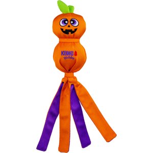 KONG Halloween Wubba Ballistic Jack-O-Lantern Squeaky Plush Dog Toy, Orange, Large