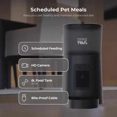 Show full view: Penthouse Paws Smart HD Automatic Dog & Cat Feeder, 6-L, Black slide 3 of 10