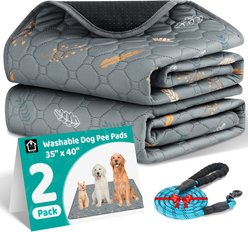 HOMAGICO Super Absorbent Non-Slip Washable Puppy Pee Pads with 60-in Leash, Gray, 35 x 40-in, 2 count