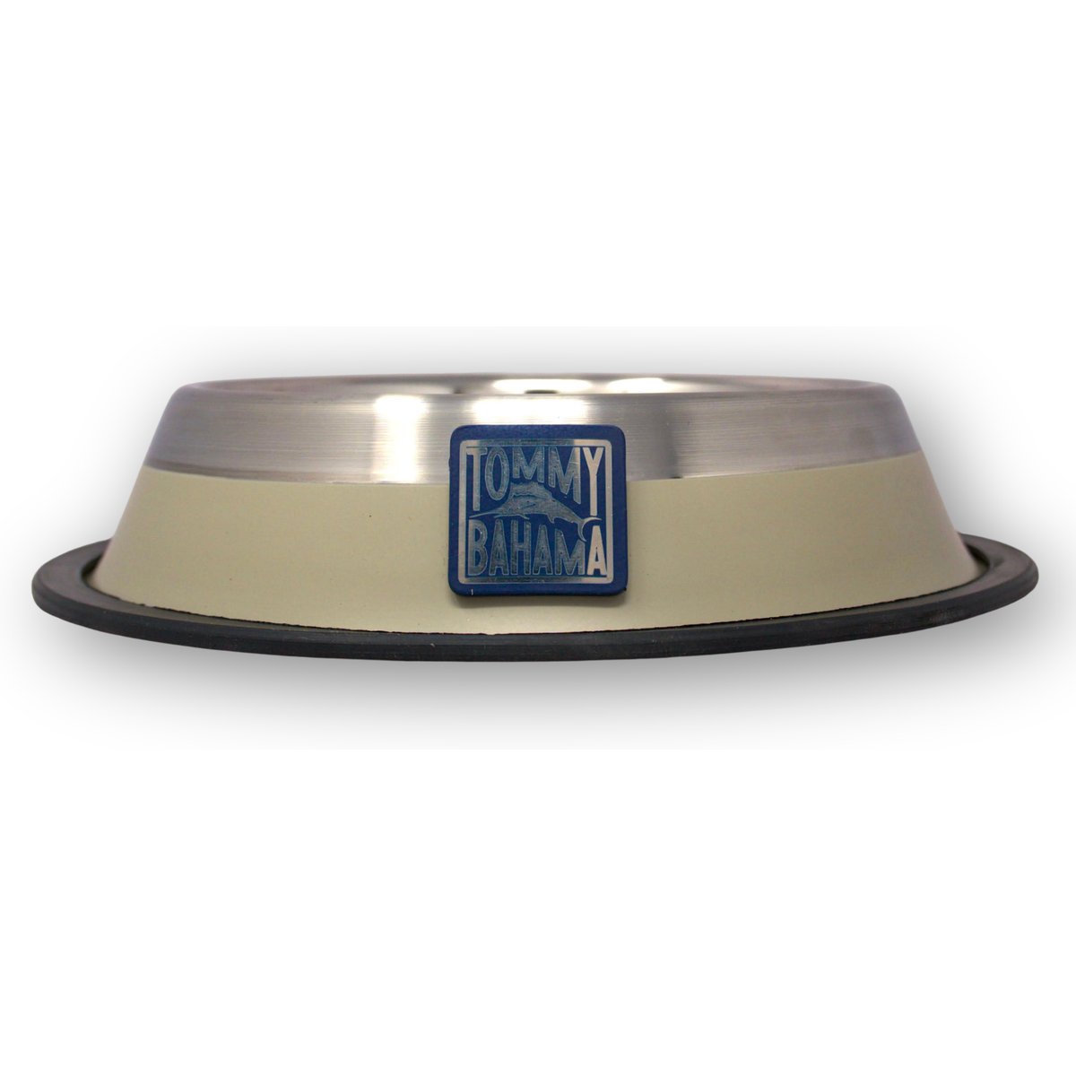 Tommy Bahama Pet Stainless Steel Dog Bowl, Beige/Silver Rim