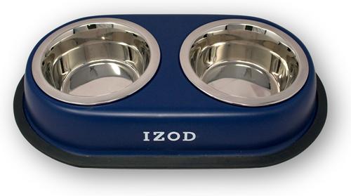 Show full view: IZOD Pet Stainless Steel Double Feeder Dog Bowl, Navy slide 3 of 4